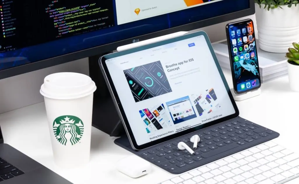 ipad pro attached to monitor on desk